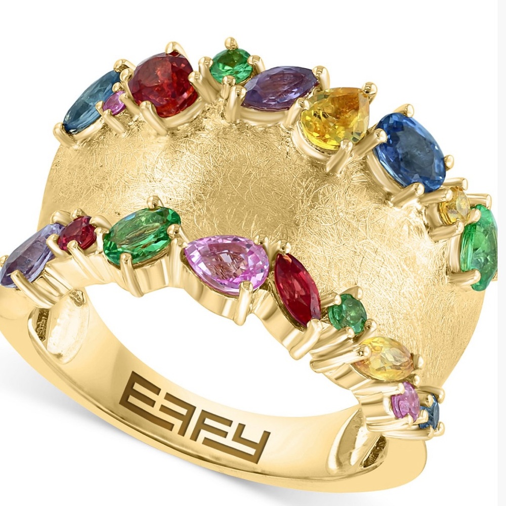 Multi-cut multicolor sapphires  create a  gold statement ring from EFFY NEW